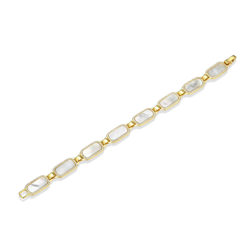 Yellow Gold Plated Sterling Silver White Mother of Perl Bracelet