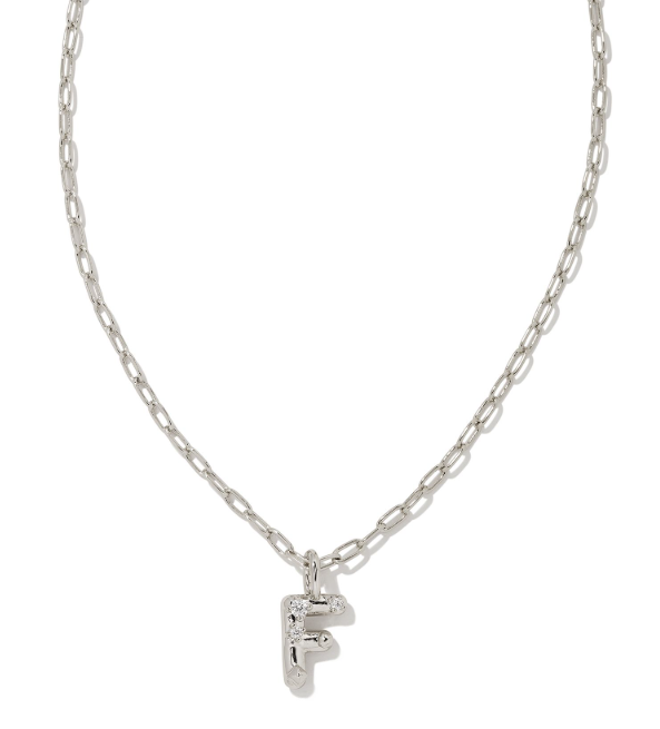 Crystal Letter F Silver White CZ Short Pendant Necklace by Kendra Scott
