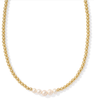 Eve Yellow Gold Plated White Pearl Beaded Strand Necklace by Kendra Scott