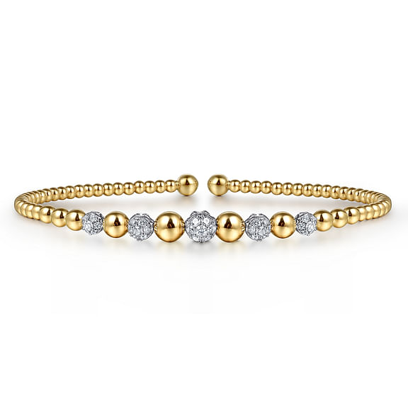 14K Yellow and White Gold Bujukan Diamond Stations Bangle
