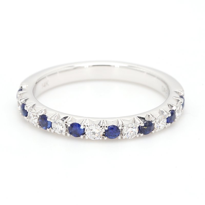 14K White Gold Sapphire and Diamond Wedding Band