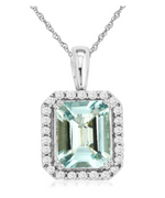 14K White Gold Emerald Cut 2.00ct Aquamarine & 0.20cttw Diamond Pendant Necklace