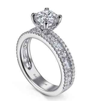 14K White Gold 0.44cttw G-H VS2 Baguette & 0.53cttw G-H SI2 Round Diamond Semi Mount Ring by Gabriel