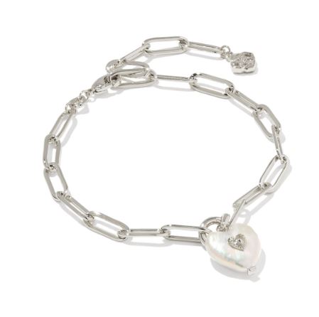 Sasha Heart Silver Freshwater Cultured Pearl Delicate Chain Bracelet by Kendra Scott