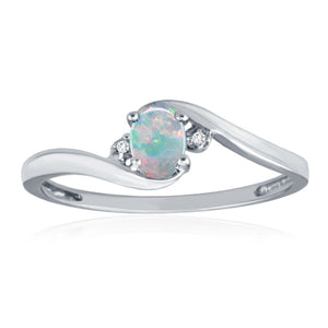 10K White Gold Oval Opal & 0.01cttw Diamond Ring