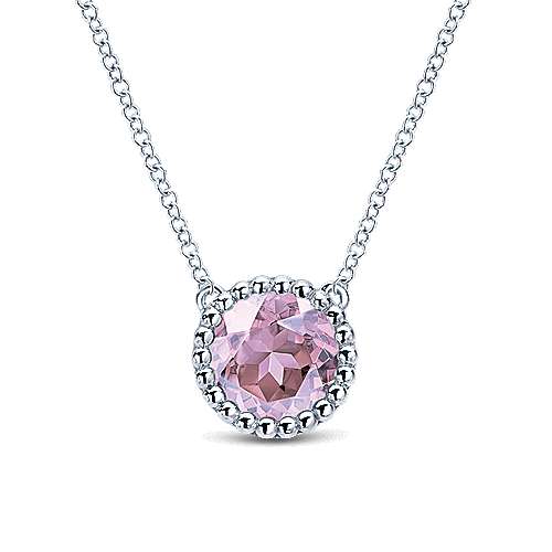 Sterling Silver Pink Amethyst Round Necklace by Gabriel