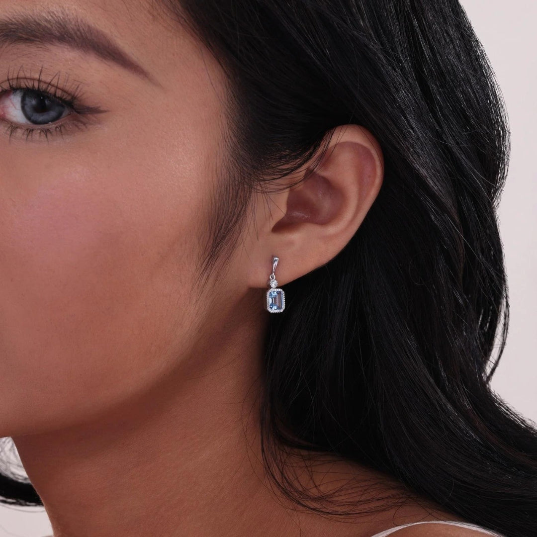 SS/PT 1.82cttw Simulated Diamond & Simulated Aquamarine Earrings