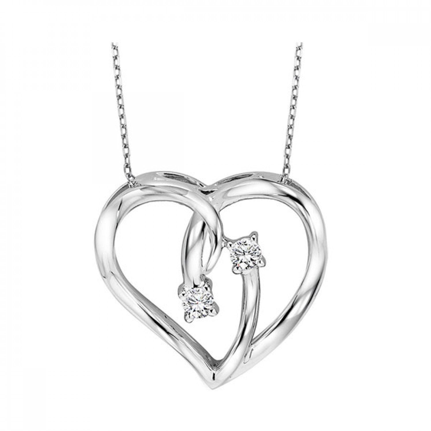 Sterling Silver Diamond Twogether Heart Pendant & Chain