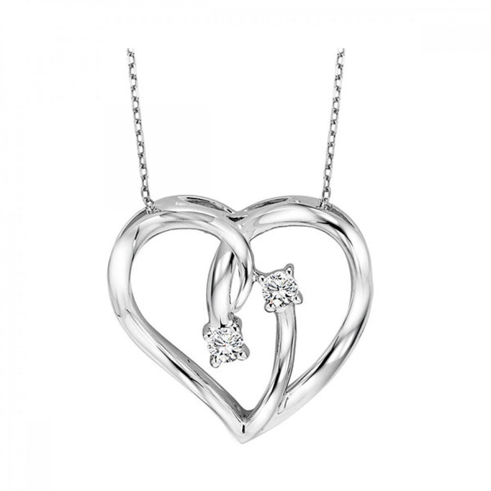 Sterling Silver 0.05cttw Diamond Twogether Heart Pendant & Chain