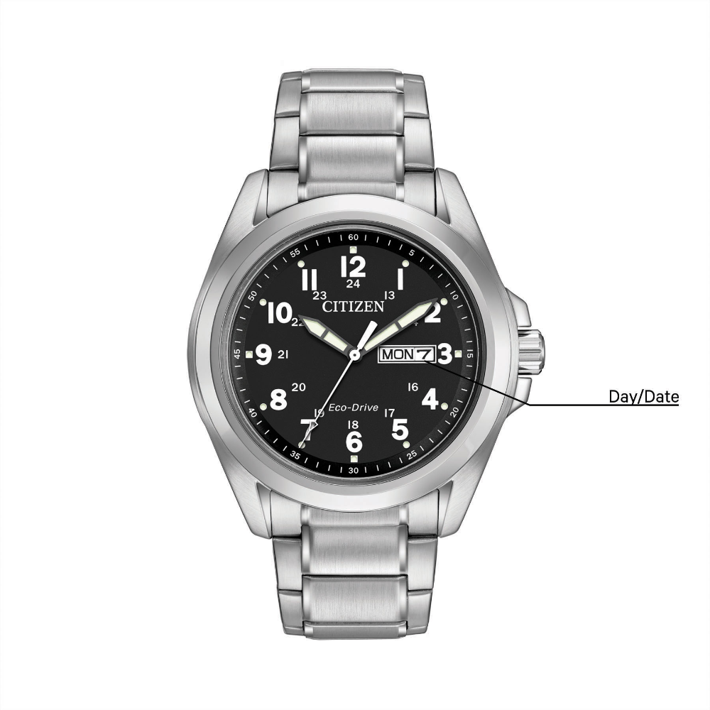 Men's Eco Drive Garrison Stainless Steel Bracelet with Black Dial Watch by Citizen