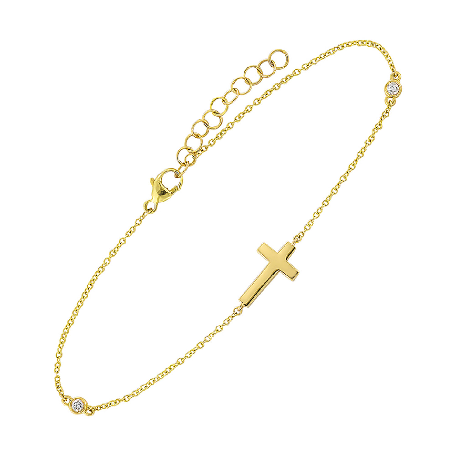 14K Yellow Gold Diamond Cross Bracelet