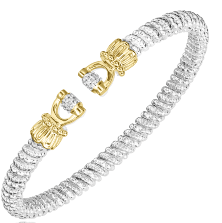 Sterling Silver & 14K YG 4mm 0.09cttw Diamond Open Band Bracelet by Vahan