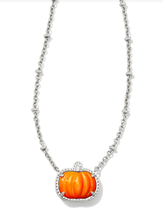 Pumpkin Silver Orange Mother of Pearl Short Pendant Necklace by Kendra Scott