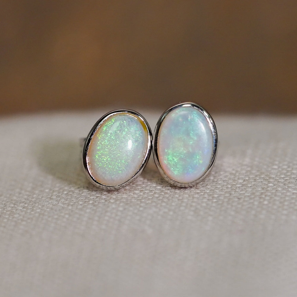 Sterling Silver Oval Opal Earrings