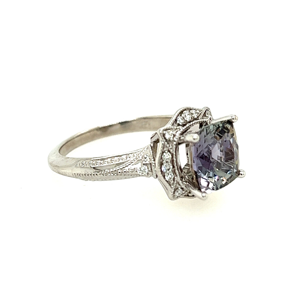 14K White Gold Natural Tanzanite & Diamond Ring