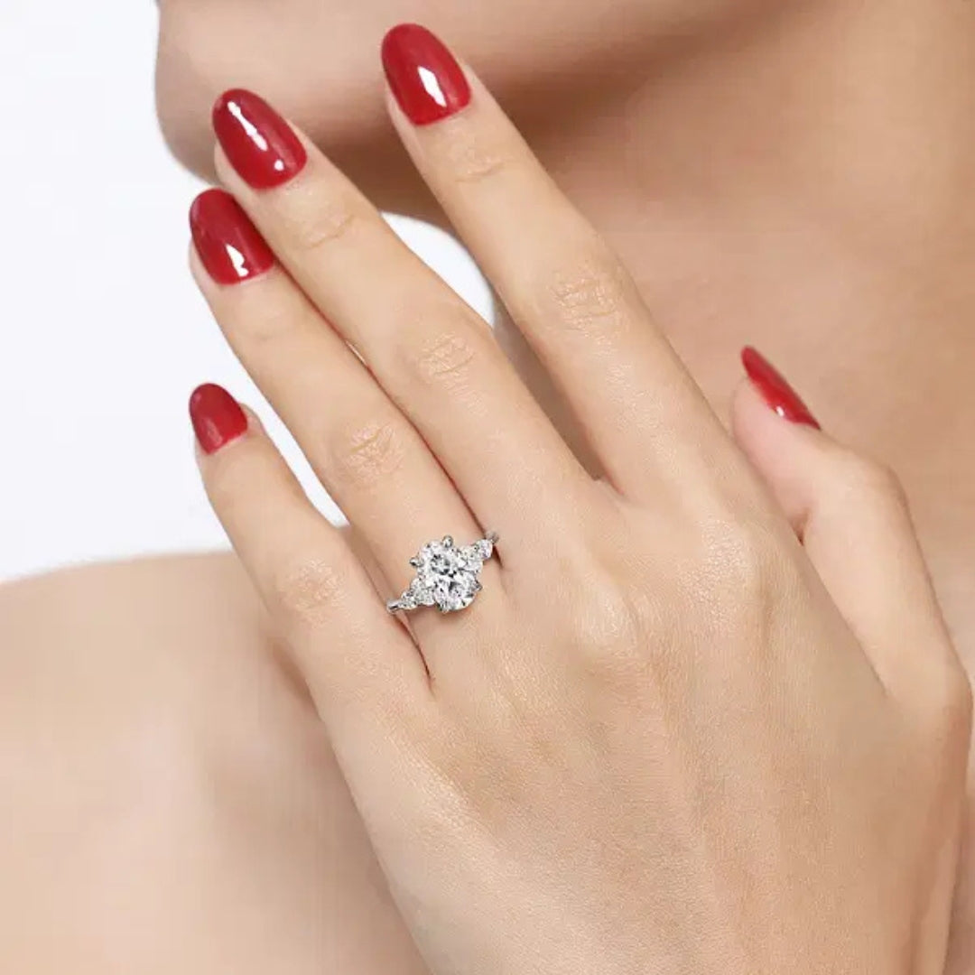 Estefani - 14K White Gold Oval Diamond Engagement Ring