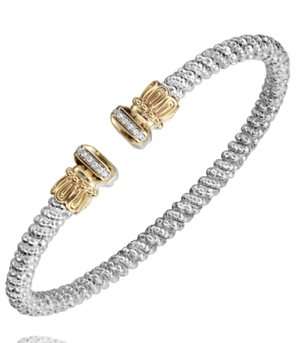 Sterling Silver & 14K Yellow Gold 0.06cttw Diamond 3mm Open Band Bracelet by Vahan