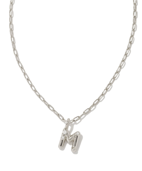 Crystal Letter M Silver White CZ Short Pendant Necklace by Kendra Scott