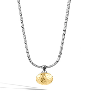 Essentials Dog Hammered 18K Gold & Silver Round Pendant on Chain Neck by John Hardy