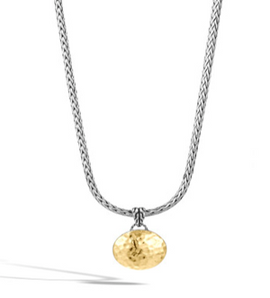 Essentials Dog Hammered 18K Gold & Silver Round Pendant on Chain Neck by John Hardy