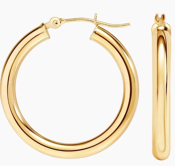 14K Yellow Gold 3x25mm Tube Hoop Earrings