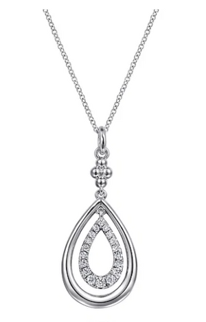 Sterling Silver 0.31cttw White Sapphire Bujukan Pear Drop Pendant Necklace by Gabriel