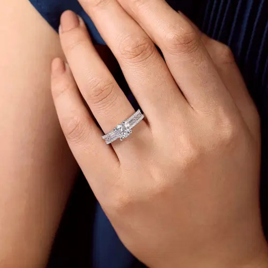 Uliana - 14K White Gold Baguette & Round Diamond Semi-Mount Ring