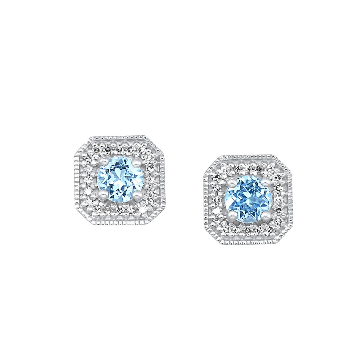10K White Gold Blue Topaz & 0.02cttw Diamond Earrings