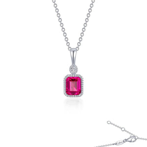 SS/PT 0.91cttw Simulated Diamond & Lab Grown Ruby Pendant Necklace