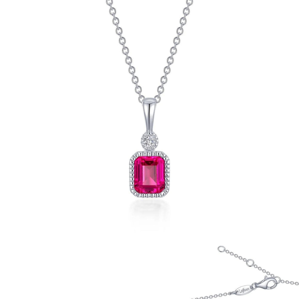 SS/PT 0.91cttw Simulated Diamond & Lab Grown Ruby Pendant Necklace