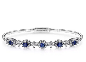 14K White Gold 1.00cttw Sapphire & 0.59cttw Diamond Bangle by Gabriel