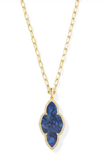 Abbie Gold Plated Navy Abalone Pave Frame Large Long Pendant Necklace by Kendra Scott