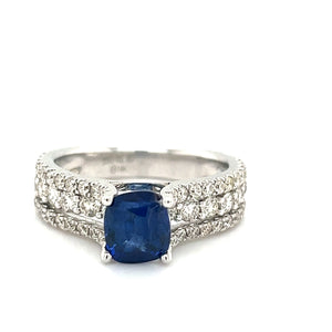 14K White Gold 1.55ct Sapphire & 1.28cttw Diamond Ring