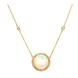 14K Yellow Gold 2.38cttw Opal & 0.21cttw Diamond Necklace