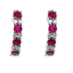 14K White Gold 0.41cttw Ruby & 0.08cttw Diamond Hinged Hoop Earrings