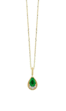 14K Yellow Gold 0.50cttw Emerald & 0.05cttw Diamond Pendant Necklace