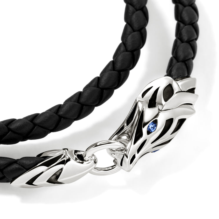 Naga Silver Woven Black Leather Bracelet by John Hardy