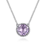 Sterling Silver Pink Amethyst Round Necklace by Gabriel