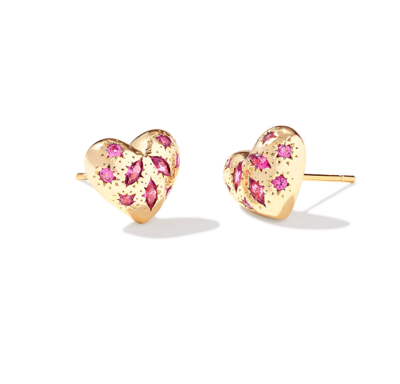 Holland Heart Gold Plated Pink Crystal Stud Earrings by Kendra Scott