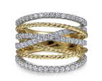 14K White & Yellow Gold 0.85cttw SI2 G-H Twisted Rope & Diamond Multi Row Ring by Gabriel & Co.