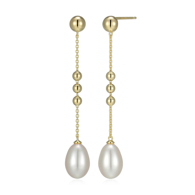 Gold Plated "Genesis" Genuine White Pearl Post Earrings