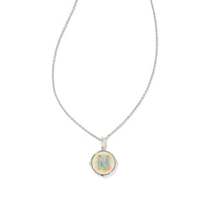 Letter N Silver Plated Disc Reversible Necklace in Iridescent Abalone by Kendra Scott