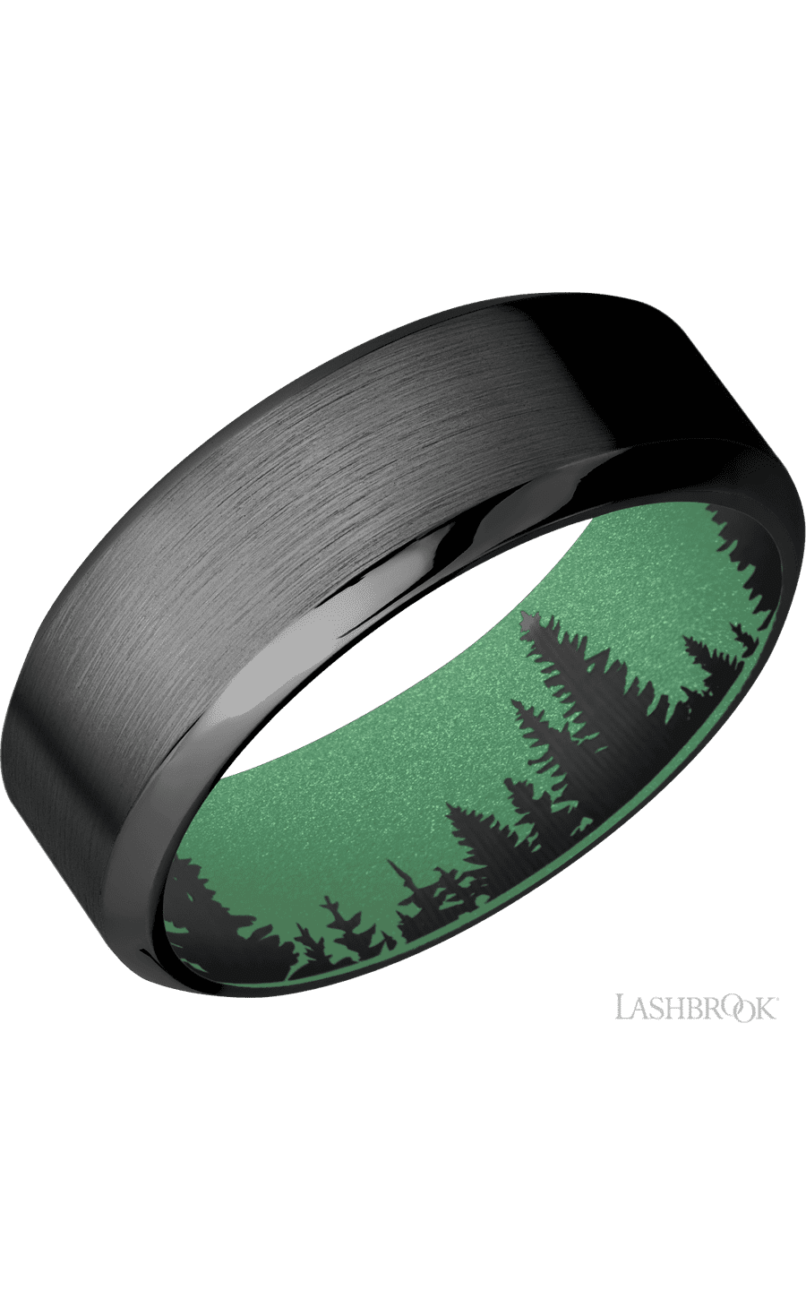 8 mm wide High Bevel Zirconium band featuring a Squatch sleeve.