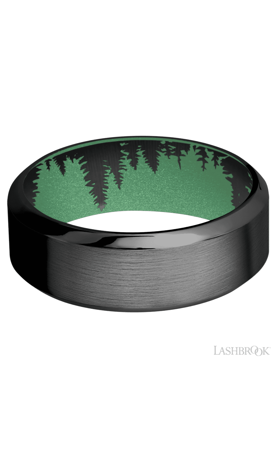 8 mm wide High Bevel Zirconium band featuring a Squatch sleeve.