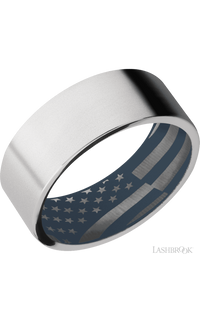 8 mm wide Flat Cobalt Chrome band featuring a Navy Blue sleeve.