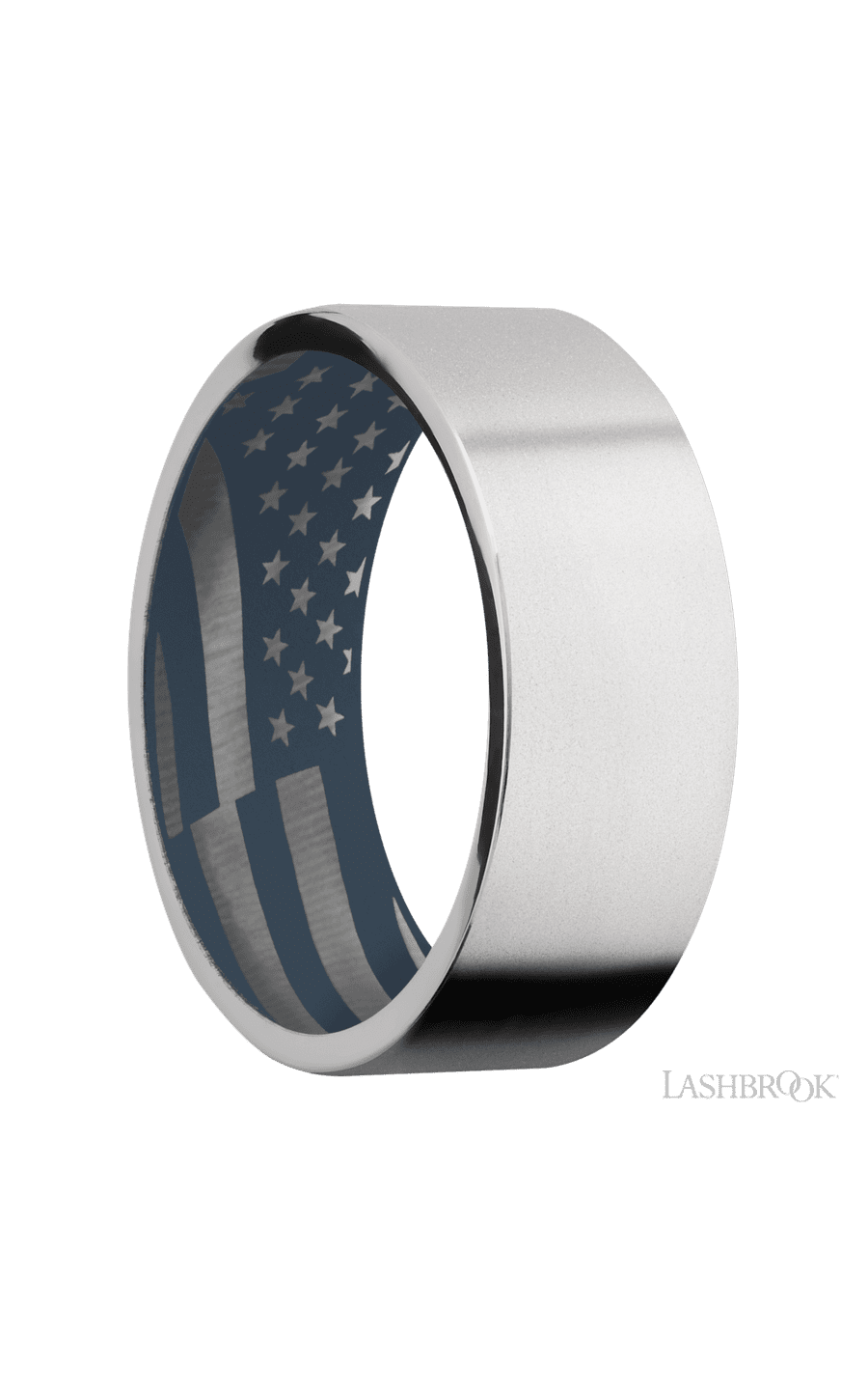 8 mm wide Flat Cobalt Chrome band featuring a Navy Blue sleeve.