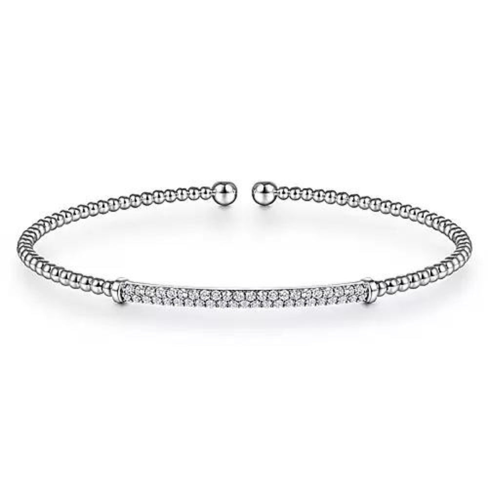 
            
                Load image into Gallery viewer, 14K White Gold Bujukan Split Cuff Bracelet with Diamond Pave Bar
            
        