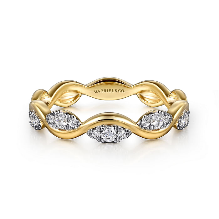 Yellow Gold Diamond Twisted Stackable Ring