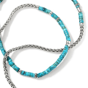 Heishi Silver Chain Necklace with Treated Turquoise by John Hardy