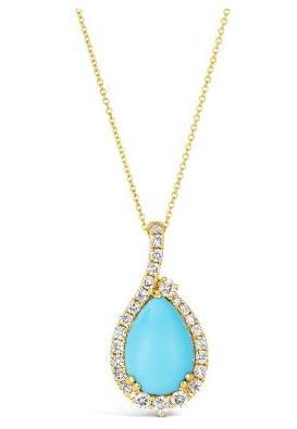 14K Honey Gold 3.25ct Robins Egg Blue Turquoise & 0.60cttw Diamond Pendant by LeVian